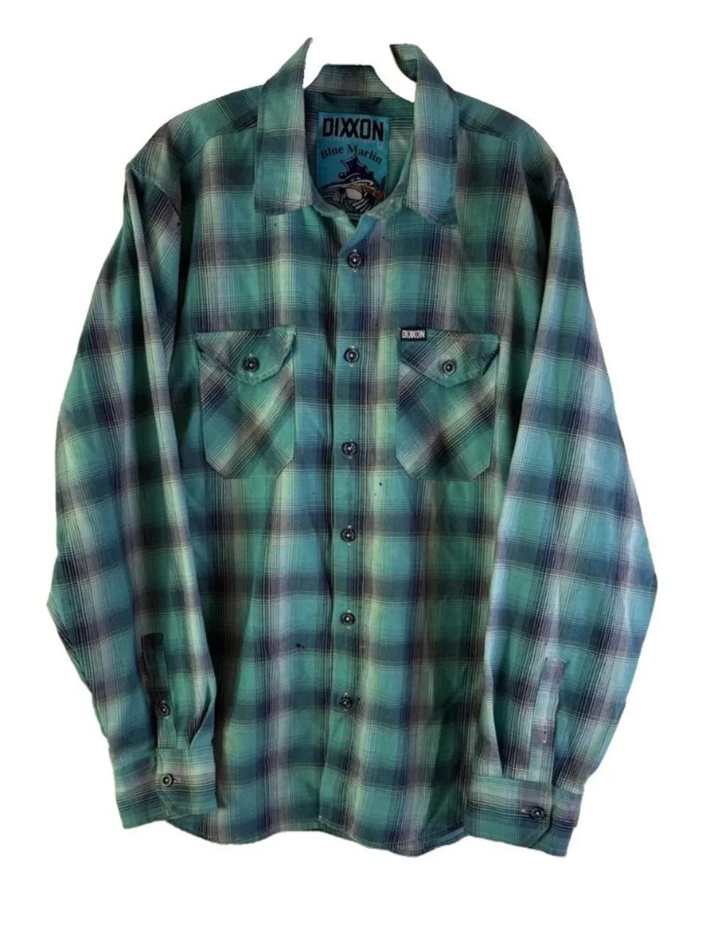 DIXXON Blue Marlin Plaid Flannel Pocket Button Shirt - Picture 1 of 11